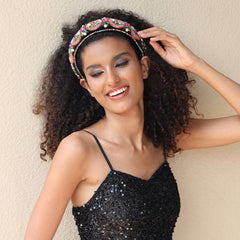 Super Sparkling Diamond Pearl Hair Hoop Baroque Retro Women's Sponge Head Hoop Headpiece