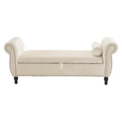Velvet Multifunctional Storage Rectangular ottoman bench with 1 Pillow, Beige