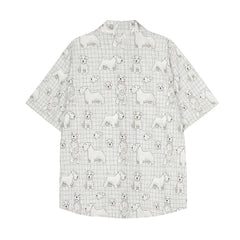 Digital Full Print Cartoon Dog Plaid Short Sleeve Shirt Loose Casual Turn-Down Collar Summer Shirt for Men