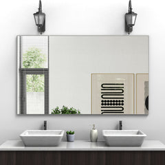 60"x36" Oversized Modern Rectangle Bathroom Mirror with Silver Frame Decorative Large Wall Mirrors for Bathroom Living Room