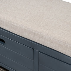 TREXM Storage Bench with Removable Basket and 2 Drawers, Fully Assembled Shoe Bench with Removable Cushion (Navy)