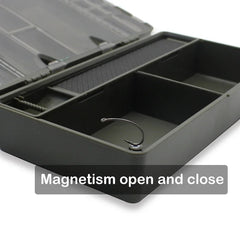 Fishing storage box, portable tackle box, magnetic compartments, fishing accessories