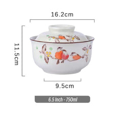 6.5 inch instant noodles bowl with cover bento box student underglaze color ceramic suit Lamian Noodles bowl canteen tableware