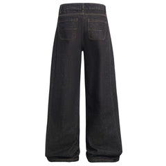 American High Street Design Denim Wide Leg Long Pants Men's Vibe Trendy Side Pleated Loose Casual Trousers