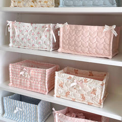 1pc Square Storage Basket: Desktop Organizer, Korean Quilted Design, Cute Storage Frame for Home Decor