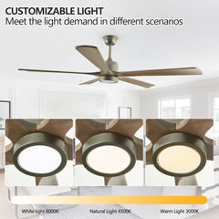60 "modern wooden ceiling fan with lighting and remote control, 6-speed noiseless reversible DC motor ceiling fan