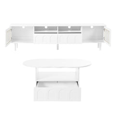 Two sets of ON-TRANS cream style TV stands and coffee tables, suitable for TVs under 80 inches, white