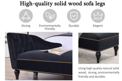 58 inch velvet lounge chair, button cluster right arm lounge chair with nail head decoration and solid wood legs