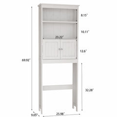 Over The Toilet Rack 2 -Tier Toilet Bathroom Spacesaver Storage Shelf with 2 Doors Wood Storage Organizer Cabinet
