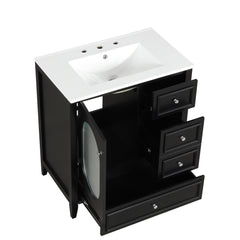 30" Bathroom Vanity with Sink, Bathroom Vanity Cabinet with Three Drawers and Door, Solid Wood and MDF, Black