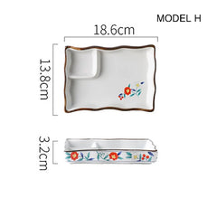 Dumpling plate sushi plate round square plate with soy sauce and vinegar partitioned snack plate ceramic plate for home use