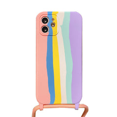 Mobile Phone Cover Apple 13pro Rainbow Lanyard Silicone Cover Suitable For 11pro All-Inclusive Anti-Fall Case