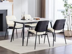 2-piece retro linen chair set with curved wooden backrest, cushioned seat, adjustable metal legs, (Beige PU)
