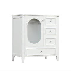30" Bathroom Vanity with Sink, Bathroom Vanity Cabinet with Three Drawers and Door, Solid Wood and MDF, White