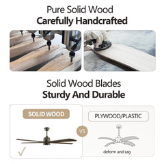 60 "modern wooden ceiling fan with lighting and remote control, 6-speed noiseless reversible DC motor ceiling fan