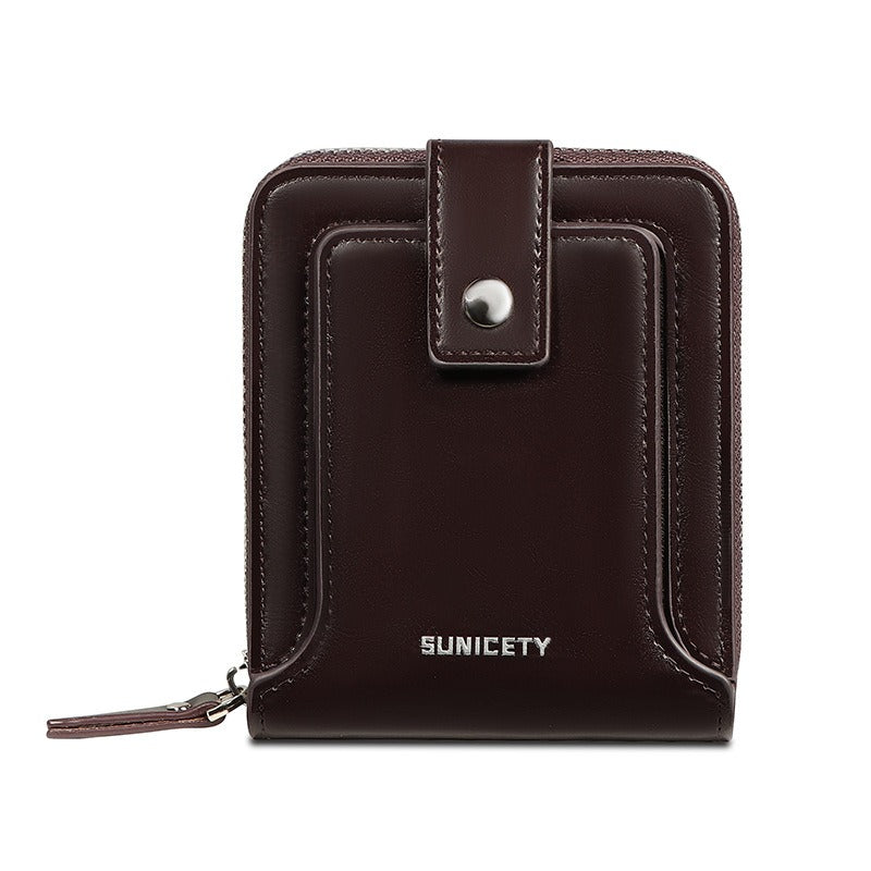 RFID Anti-Theft Brush Vintage Zipper Wallet Horizontal Type Driver's License Airtag Card Bag Manual Wallet
