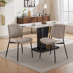 2-piece retro linen chair set with curved wooden backrest, cushioned seat, adjustable metal legs, (Beige Linen)