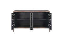 Hollow Four Door Antique Cabinet, American Country Style, Suitable for Living Room, TV Cabinet, Kitchen (Brown)