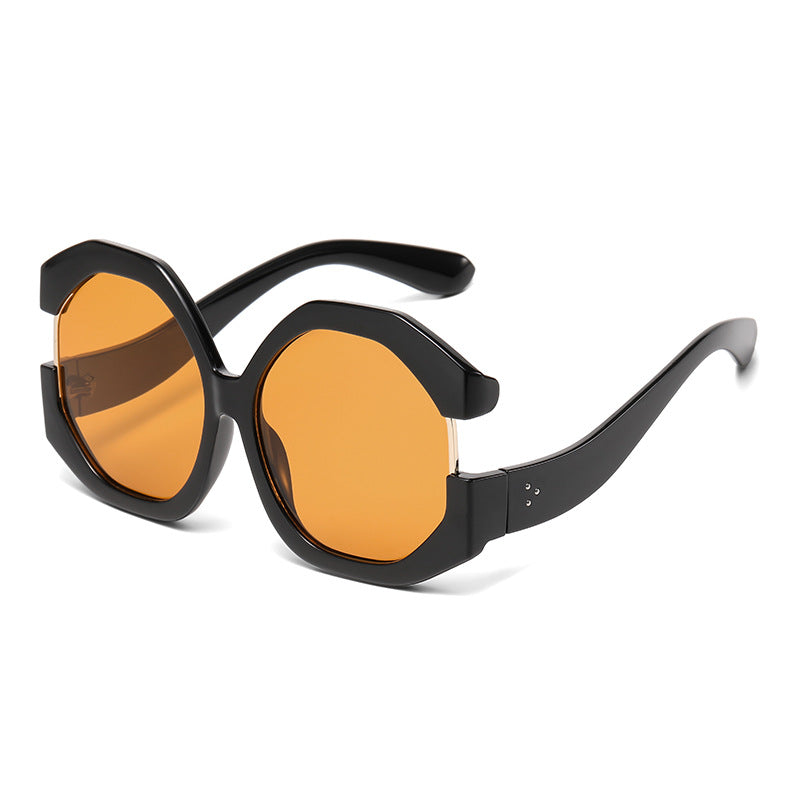 European and American fashion cat eyes, oversized sun protection and sunshade sunglasses for women, personalized color blocking street photography sunglasses for women