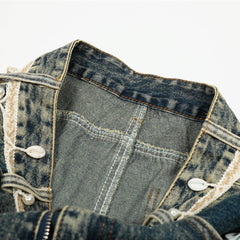 Punk Retro Washed Distressed Denim Wide-Leg Pants Men's Trendy Unique Design Loose Fit Flared Trousers