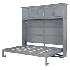 Full Size Murphy Bed Wall Bed with Top Cabinets,Gray