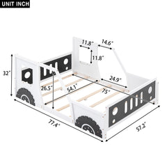 Full Size Classic Car-Shaped Platform Bed with Wheels White