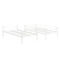 Twin metal bunk beds, metal structure bed frame with safety guardrails and 2 ladders, convertible bunk beds, white