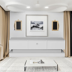 51.18inch WHITE morden TV Stand with LED Lights high glossy front TV Cabinet color:WHITE