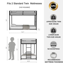 Adam Twin over Twin Metal Bunk, Black