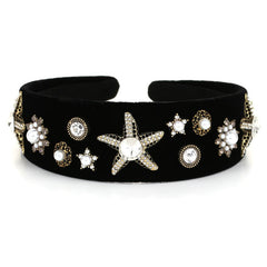 Fashionable velvet pearl black starfish hairband