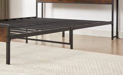 Bed frame with charging station full size, Rustic Brown, 83.1'' L x 56.1'' W x 39'' H