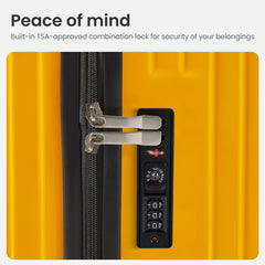 Luggage Set 4 pcs (20"/24"/29"/Travel Bag), PC+ABS Durable Lightweight Luggage with Collapsible Cup Holder TSA Lock, Yellow