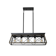 5-Light Farmhouse Chandeliers for Dining Room Metal Rustic Pendant Island Light  Modern Rectangular Island Lights (No Bulbs)