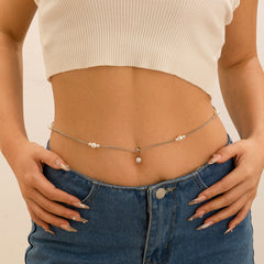 Zircon navel nail body chain sexy imitation pearl tassel chain