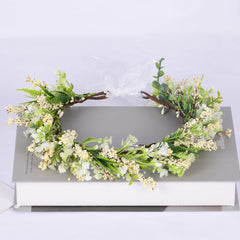 Flower garland headpiece simulation full sky star small floral ribbon lavender hair accessory studio Hanfu headband
