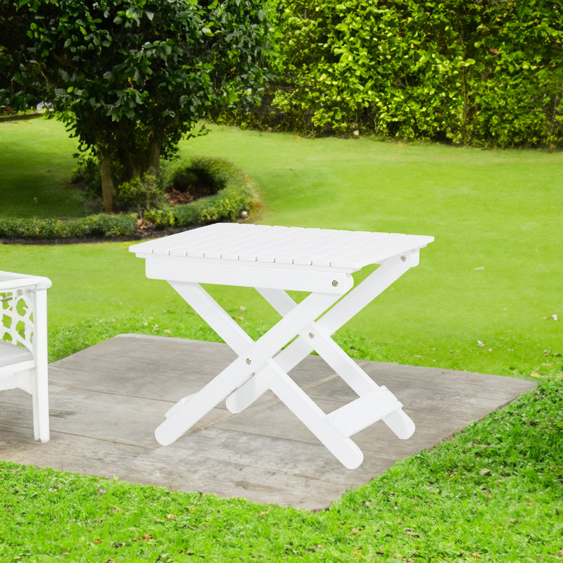 Outdoor Folding Wooden Side Table, White, 15