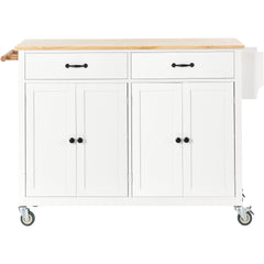 Kitchen Island Cart with Solid Wood Top and Locking Wheels 54.3 Inch Width  (White)