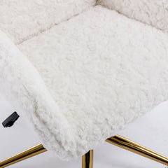Artificial rabbit hair gold metal base home office chair adjustable chair rotating office chair, dressing chair (beige)