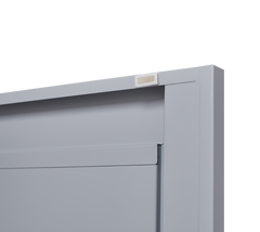 Grey metal kitchen storage cabinet, kitchen pantry storage cabinet with door and shelf, adjustable leveling feet