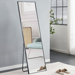 Aluminum alloy metal frame wall mounted full-length mirror black 65 * 23“