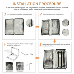 Luggage Set 4 pcs (20"/24"/29"/Travel Bag), PC+ABS Durable Lightweight Luggage with Collapsible Cup Holder、 TSA Lock, White