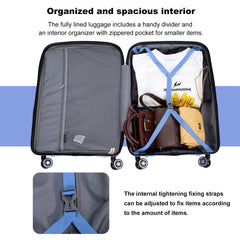 Hardshell Suitcase Spinner Wheels PP Luggage Sets Lightweight Durable Suitcase ,3-Piece Set (20/24/28) ,Purplish Blue