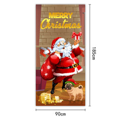 New Christmas Door Curtains, Flags, Outdoor Photography, Santa Claus and Puppies, Background Decoration, Hanging Cloth
