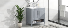 30" Bathroom Vanity with Sink, Multi-functional Bathroom Cabinet with Doors and Drawers, Solid Frame and MDF Board, Grey