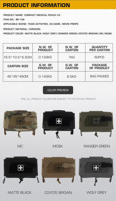 Compact Trauma Bag V3 GEN3 Style Agilit MD2 IFAK Tactical Medical First Aid Bag for Hunting Vest Plate Carrier Belt