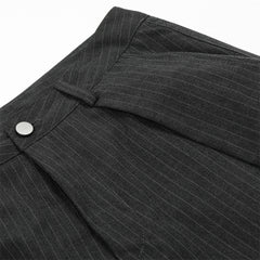 Vertical Striped Casual Trousers Men's Dress Pants Fashion Design Pleated Draped Cool Loose Straight Wide-Leg Long Pants