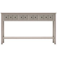 TREXM Rustic Entryway Console Table60" Long Sofa Table with two Different Size Drawers and Bottom Shelf for Storage (Gray Wash)