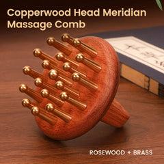 Copper Wood Head Meridian Massage Comb Gua Sha Massage Tool Body Wood Therapy Scalp Massage