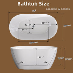 51 Inch Acrylic Freestanding Bathtub Contemporary Soaking White Tub with Overflow and Pop-up Drain Glossy White