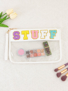 Snack sac de rangement transparent PVC zip pochette broderie lettre Hand Makeup Pack portable pu sac de toilette étanche